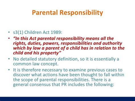 Which UK law defines parental responsibility?